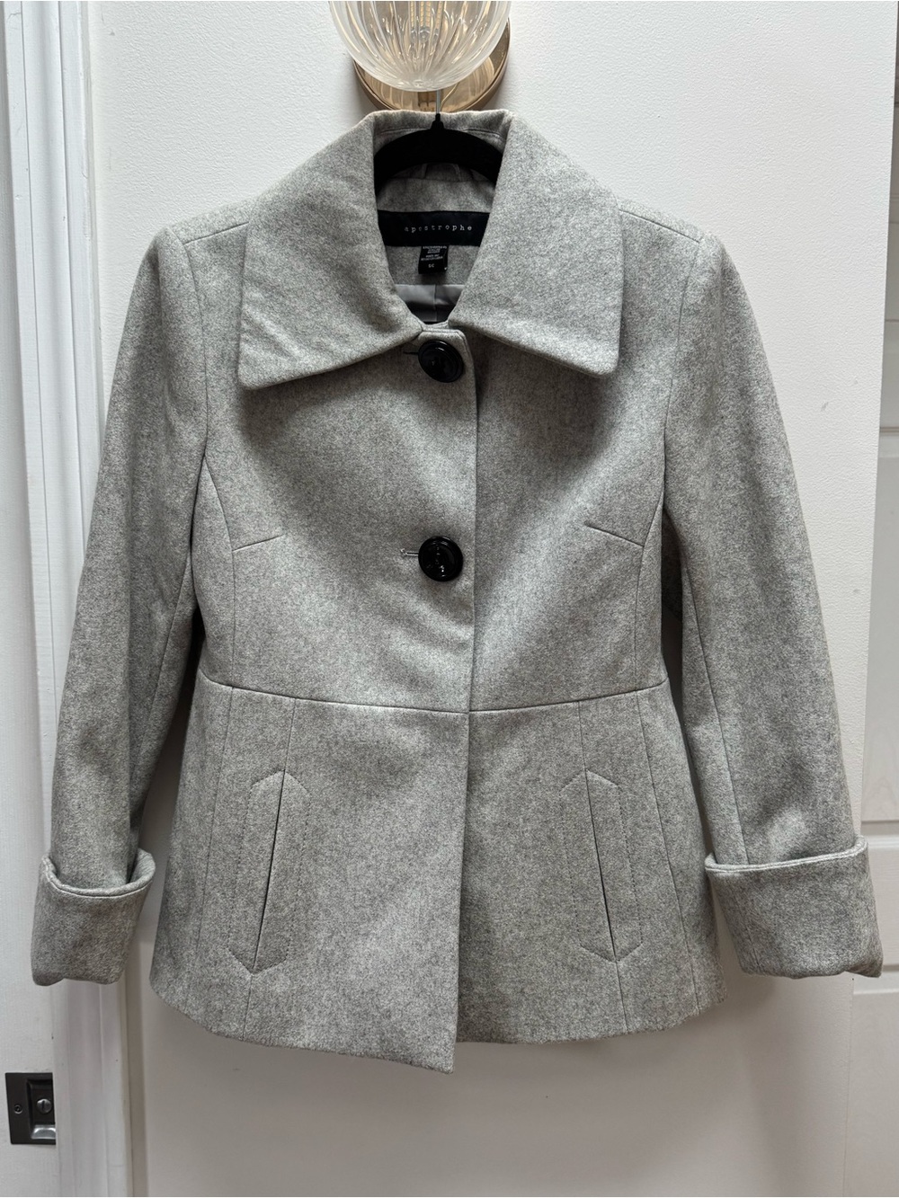 Apostrophe Light Gray Wool-Blend Pea Coat